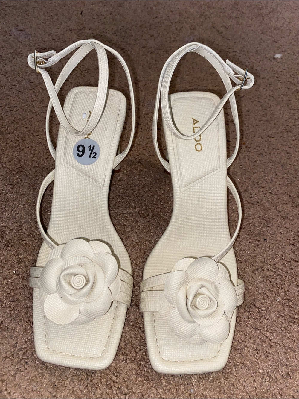 ALDO Cream Floral Square-Toe Strappy Sandals